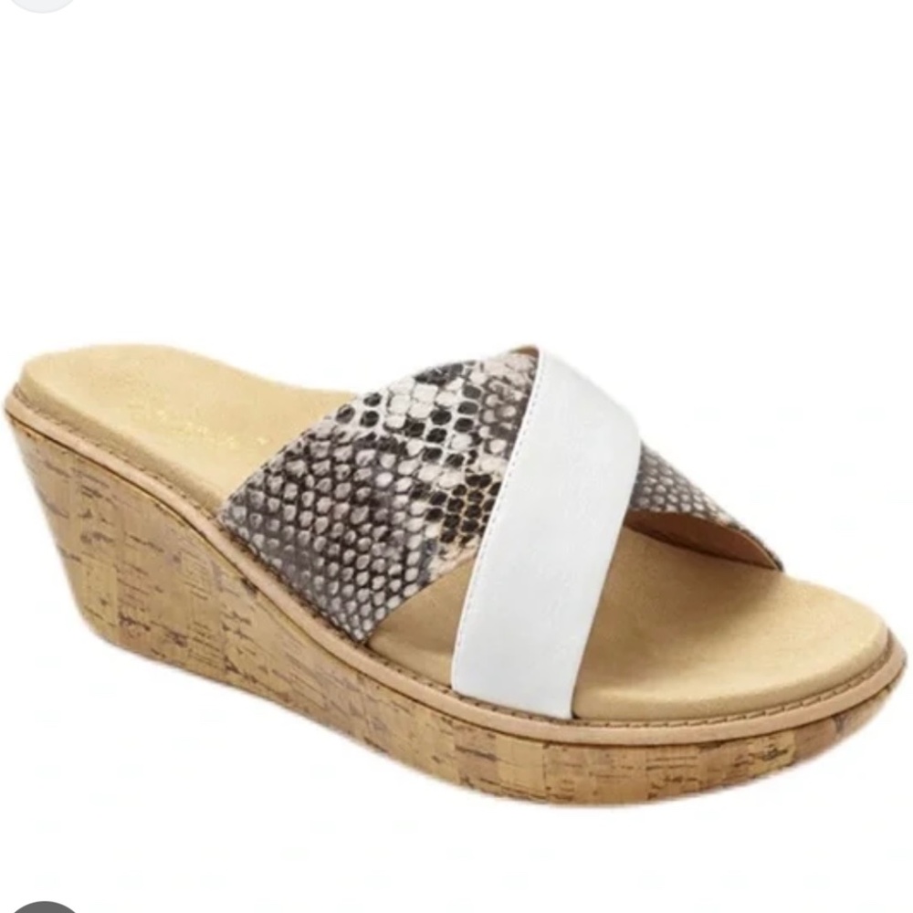 Vionic Montego Orthaheel Women's White Snakeskin Sz 8 Leather Wedge Sandals